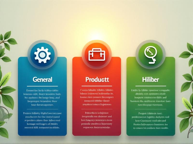 A detailed infographic showing different types of liability insurance policies for commercial growers, including general liability, product liability, and professional liability. The image features icons representing each type, with a color-coded design and concise descriptions, making it visually engaging and informative.