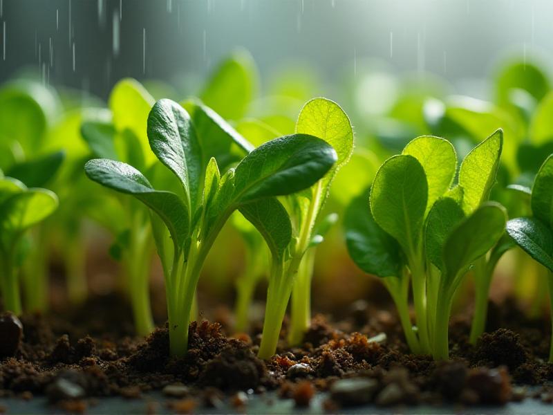 A close-up of microgreens exposed to harsh weather conditions, with wilted leaves and damaged stems. The image highlights the vulnerability of microgreens to rain, wind, and extreme temperatures, underscoring the need for protective measures.